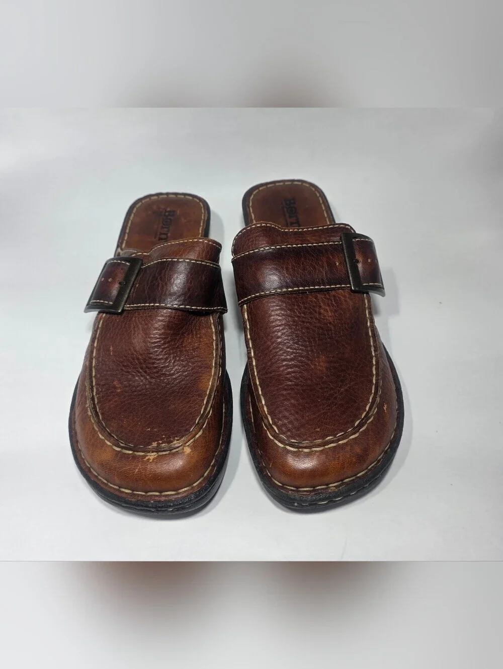 Born Brown Leather Clogs Mules Slip On Comfort Shoes Women’s US 9 EU 40.5